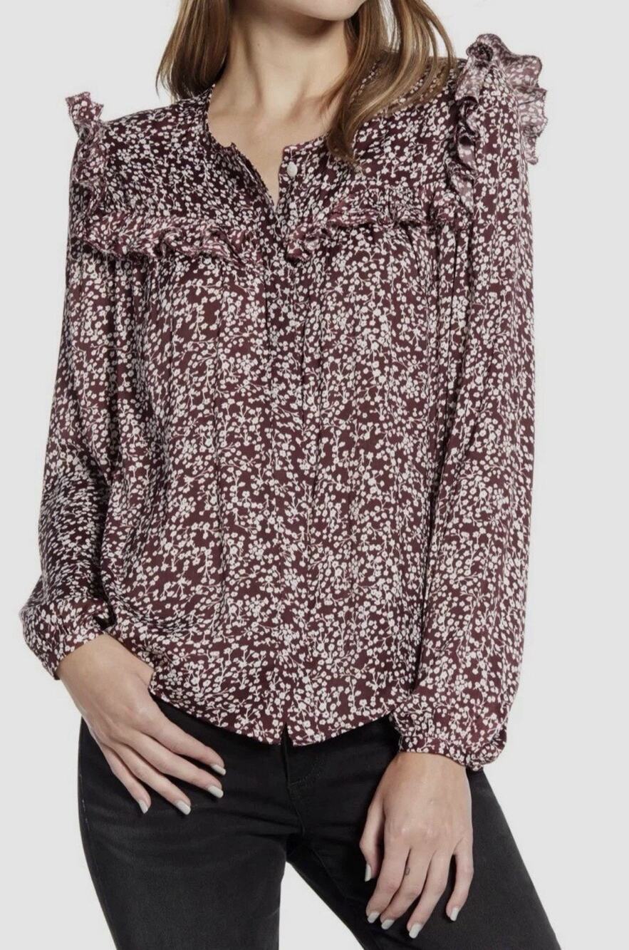 Rebecca Minkoff Red Floral Ruffle Blouse small feminine romantic quiet luxury